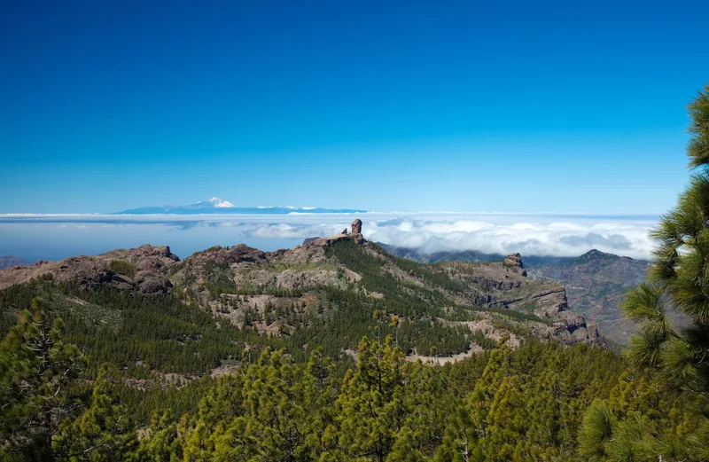 Roque Nublo över molnhavet med Teide på Teneriffa i bakgrunden